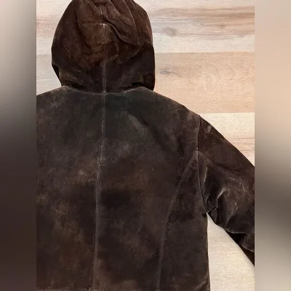 Suede leather brown fur lined jacket - Picture 5 of 14